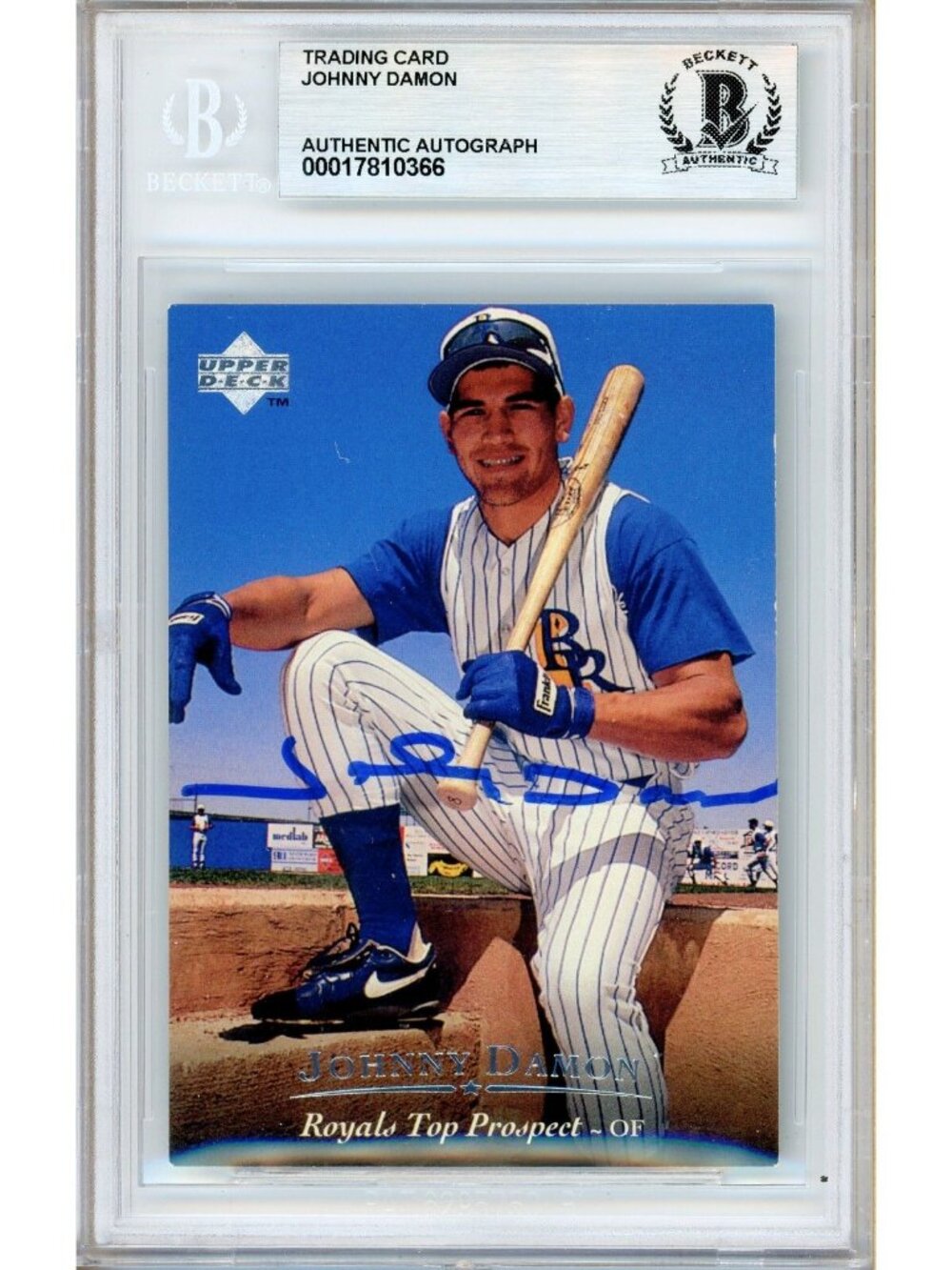 Johnny Damon Signed 1995 UD Top Prospects #6 KC Royals Beckett BAS Slab Auto MLB